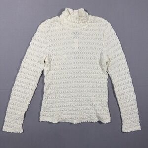 Sanctuary Lace Mock Neck Top Womens M Ivory White Long Sleeve Textured NWT
